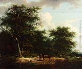Andreas Schelfhout Famous Paintings - Two Figures In A Summer Landscape